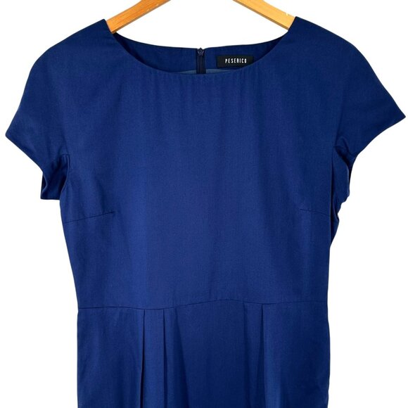 Peserico Navy Blue Cotton Sateen Classic Sheath Dress Size 46 Italy - Picture 3 of 6